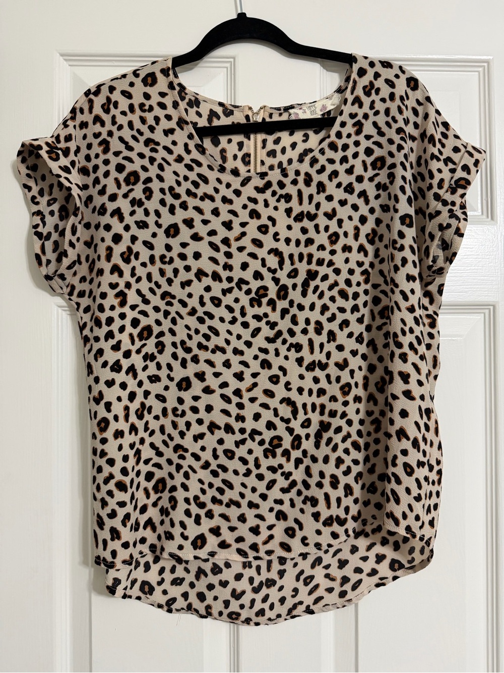Hippie Rose Beige Leopard Print Short Sleeve Blouse